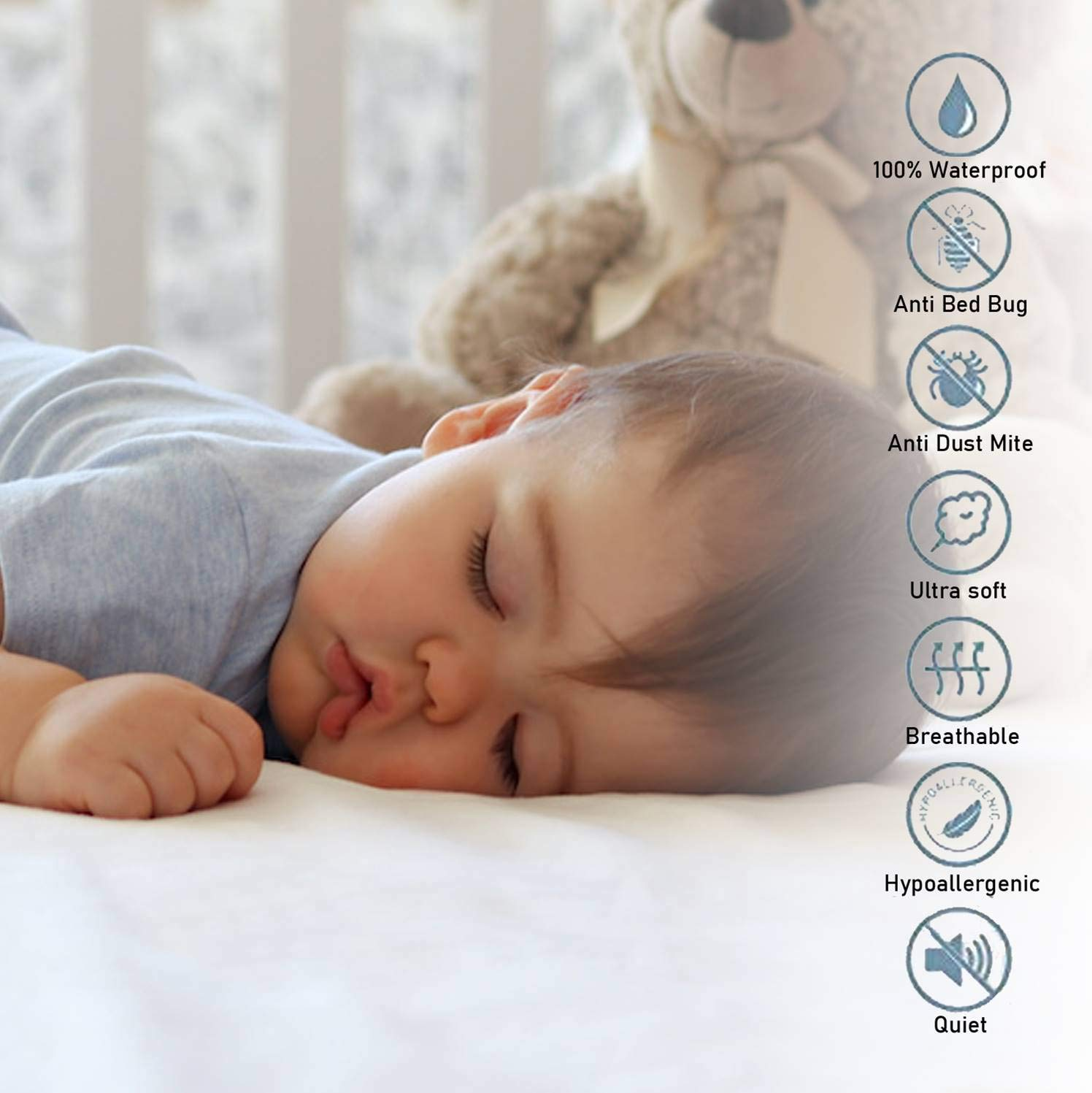Premium Dust Mite Bacteria Resistant Hypoallergenic Fitted Deep Pocket Waterproof Crib Mattress Protector