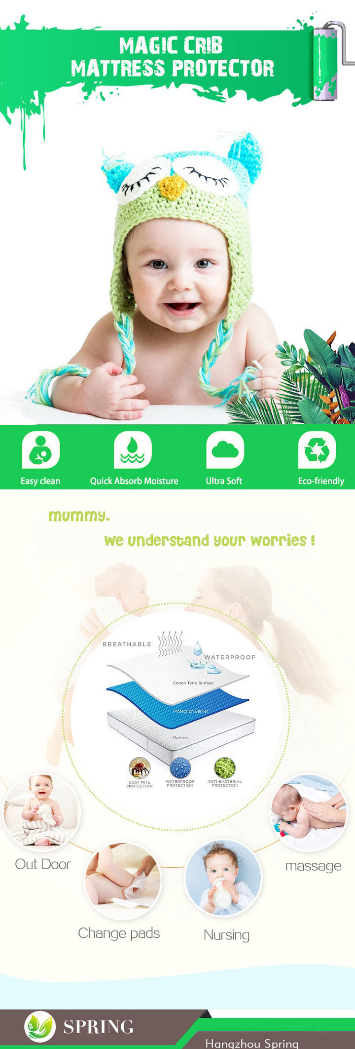 Soft Bamboo Waterproof Crib Mattress Protector