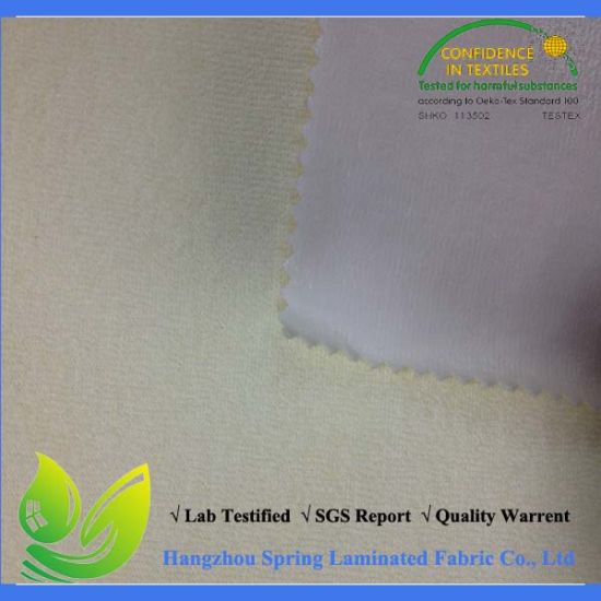 Yellow Color Cotton Rich Terry Towel Fabric Laminated with PU