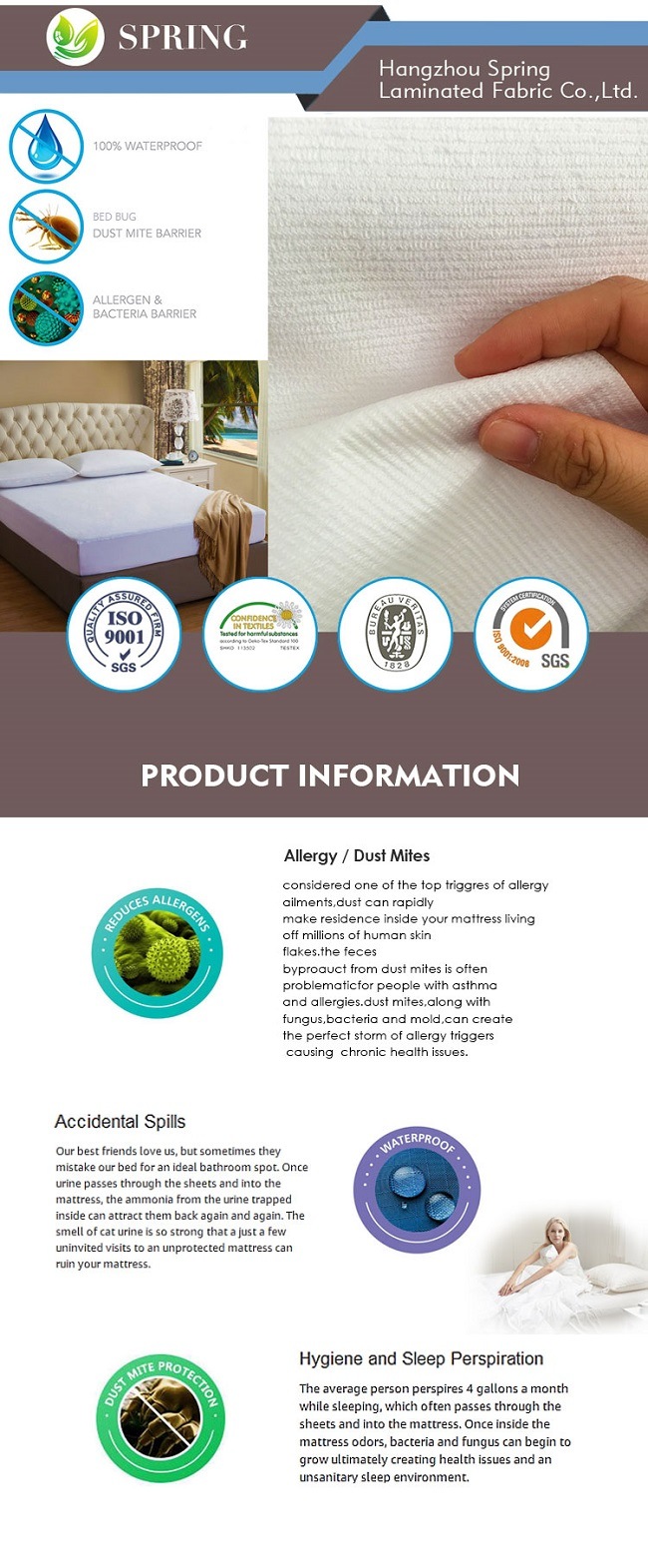 New Queen Size 100% Waterproof Mattress Protector Made in China