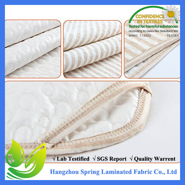 Waterproof Quilted Crib Size Fitted Mattress Cover made with Organic Cotton, Natural Color