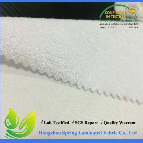 High Quality Waterproor Bamboo Terry Laminated Fabric with White PU